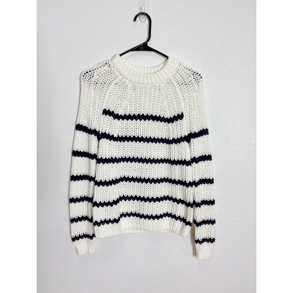 Tommy Bahama Zoe Navy Blue & White Striped Chunky Knit Sweater Size Small Cozy